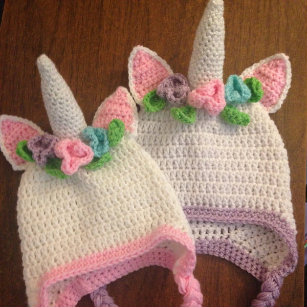 Crochet unicorn Hat, crochet Winter unicorn Hat, unicorn Hat with flowers, unicorn Hat with Earflaps