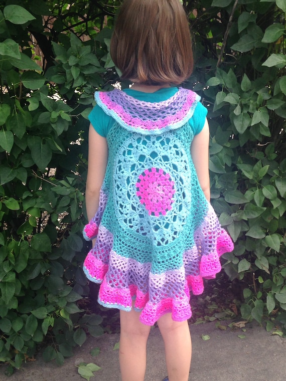 Lotus Mandala Duster, Child sized Boho Sweater, Toddler Sized Boho Sweater, Festival Clothing