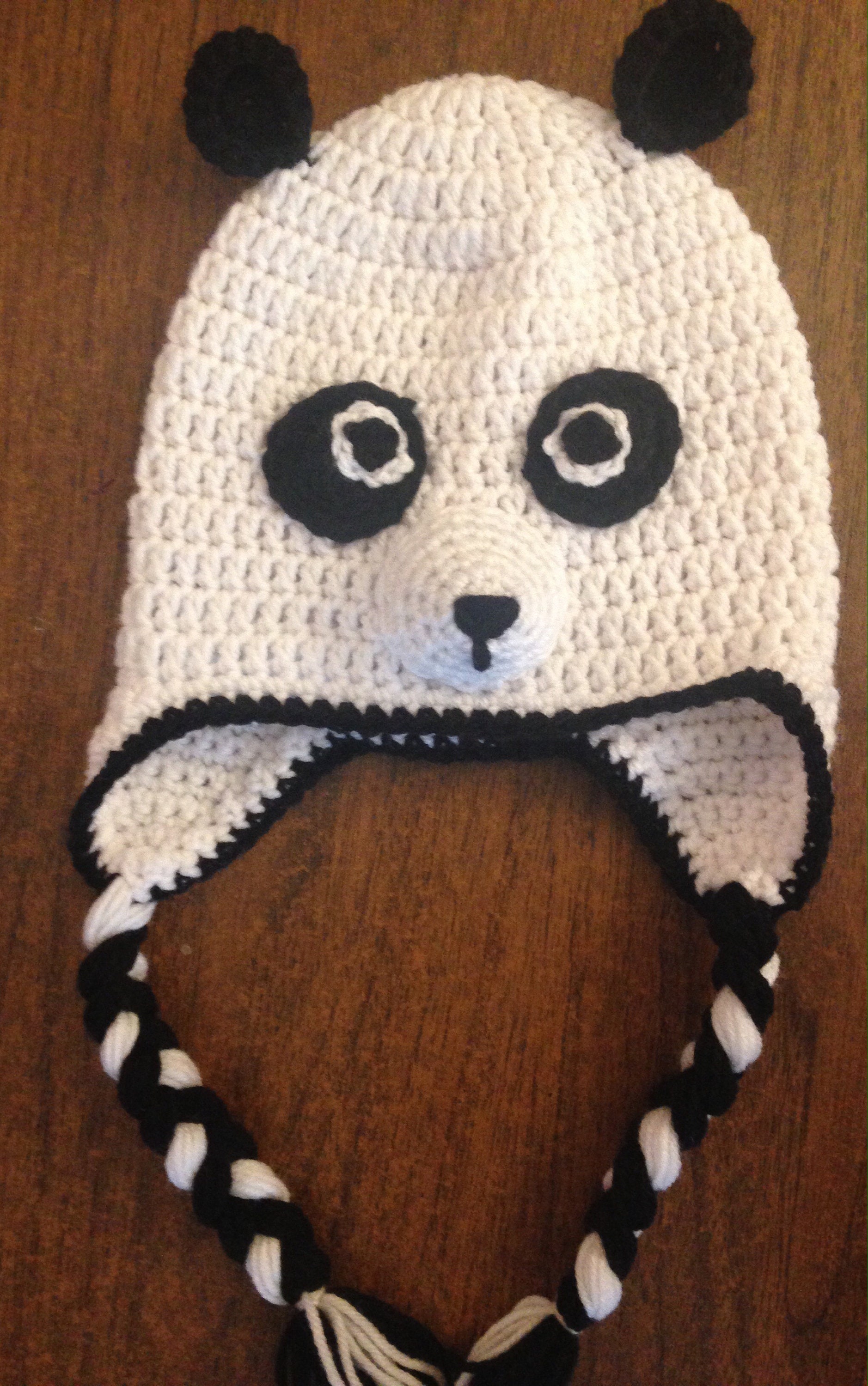 Crochet Panda Hat, crochet Winter Panda Hat, Panda Hat with Bow, Panda Hat with Earflaps