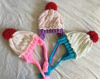 Crochet Cupcake Hat, Crochet Ice Cream Hat, Crochet Cherry On Top Hat