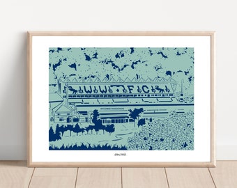 Wycombe Wanderers Print, Adams Park Print, Wycombe Poster, Football Gifts, Wycombe Wanderers Illustrated Print, Adams Park Papercut, WWFC