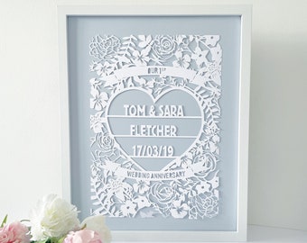 Personalised Wedding Anniversary Gift, Paper Anniversary Gift, First Anniversary Gift, Wedding Gift, Papercut Wedding, 1st  Anniversary Gift