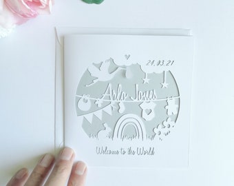 Tarjeta personalizada de bienvenida a la tarjeta World Papercut, tarjeta de bienvenida a la tarjeta mundial, nueva tarjeta de bebé, nueva tarjeta de niña, nueva tarjeta de niño,