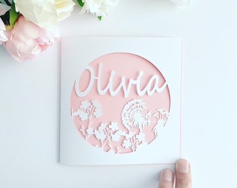 Personalised Floral Papercut Name Card, Wedding Card, Anniversary Card, Thank You Card, Couple Card, Birthday Card for her, Thinking of You