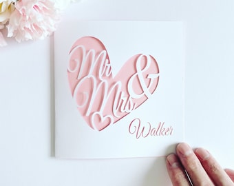 Personalised Heart Papercut Name Card, Wedding Card, Unique Wedding Gifts for Couple, Anniversary Card, Couple Card, Mr & Mrs Card,