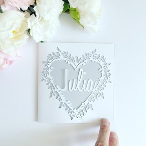 Personalised Floral Heart Papercut Name Card, Wedding Card, Anniversary Card, Thank You Card, Birthday Card for her, Wedding Gift, Mum Card image 7