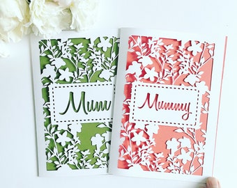 Personalised Mum Papercut Name Card, Mum Card, Mummy Card, Grandma Card, Birthday Card for her, Mum Birthday Card, Mummy Birthday Card