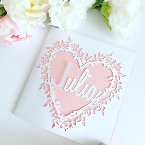 Personalised Floral Heart Papercut Name Card, Wedding Card, Anniversary Card, Thank You Card, Birthday Card for her, Wedding Gift, Mum Card image 2