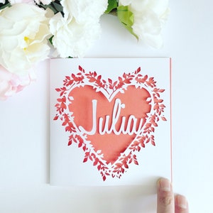 Personalised Floral Heart Papercut Name Card, Wedding Card, Anniversary Card, Thank You Card, Birthday Card for her, Wedding Gift, Mum Card image 8