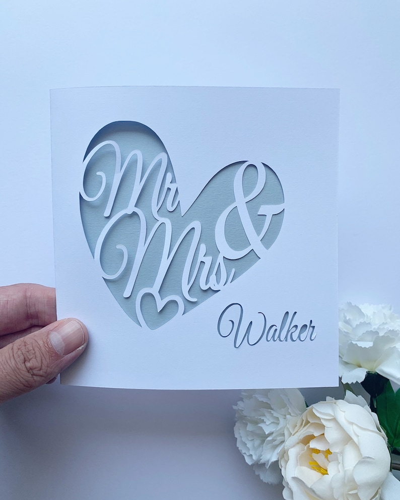 Personalised Heart Papercut Name Card Wedding Card Unique Etsy