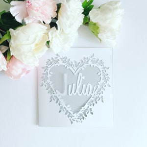 Personalised Floral Heart Papercut Name Card, Wedding Card, Anniversary Card, Thank You Card, Birthday Card for her, Wedding Gift, Mum Card image 4