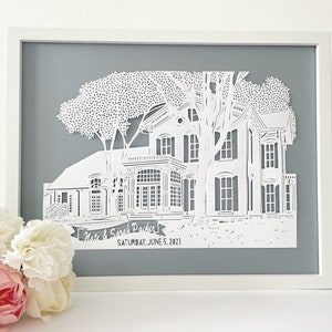 Personalised Papercut Wedding Venue, Wedding Papercut, Unique Wedding Gift, Wedding Venue Sketch, Paper Anniversary Gift, Wedding Present, image 1