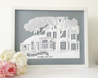 Personalised Papercut Wedding Venue, Wedding Papercut, Unique Wedding Gift, Wedding Venue Sketch, Paper Anniversary Gift, Wedding Present,