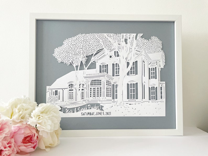 Personalised Papercut Wedding Venue, Wedding Papercut, Unique Wedding Gift, Wedding Venue Sketch, Paper Anniversary Gift, Wedding Present, image 1