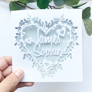 Personalised Floral Heart Papercut Name Card, Wedding Card, Anniversary Card, Thank You Card, Couple Card, Paper Anniversary, Wedding Gift