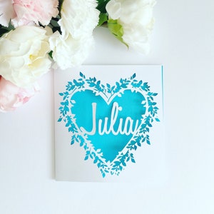 Personalised Floral Heart Papercut Name Card, Wedding Card, Anniversary Card, Thank You Card, Birthday Card for her, Wedding Gift, Mum Card image 5