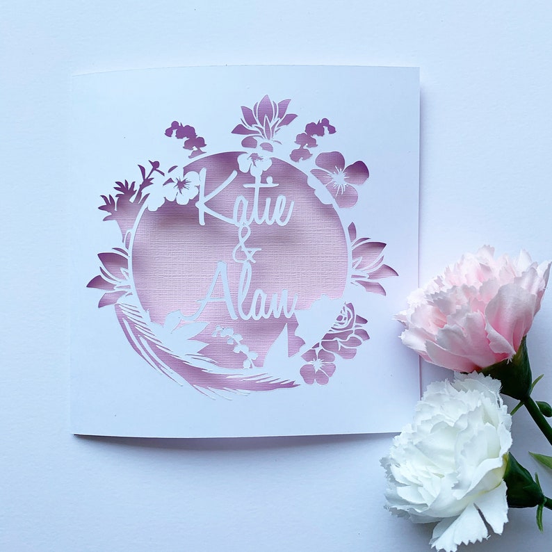 Personalised Floral Papercut Name Card Wedding Card Etsy