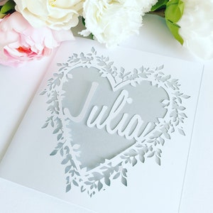 Personalised Floral Heart Papercut Name Card, Wedding Card, Anniversary Card, Thank You Card, Birthday Card for her, Wedding Gift, Mum Card image 9