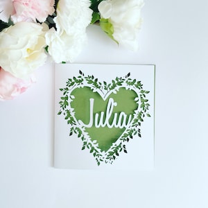 Personalised Floral Heart Papercut Name Card, Wedding Card, Anniversary Card, Thank You Card, Birthday Card for her, Wedding Gift, Mum Card image 3