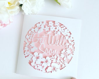 Floral Get Well Soon Papercut Card, Thinking of You Card, Best Wishes Card, Get Well Card, Get Well Soon Gift, Operation Card