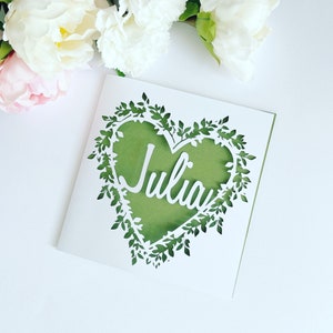 Personalised Floral Heart Papercut Name Card, Wedding Card, Anniversary Card, Thank You Card, Birthday Card for her, Wedding Gift, Mum Card image 6