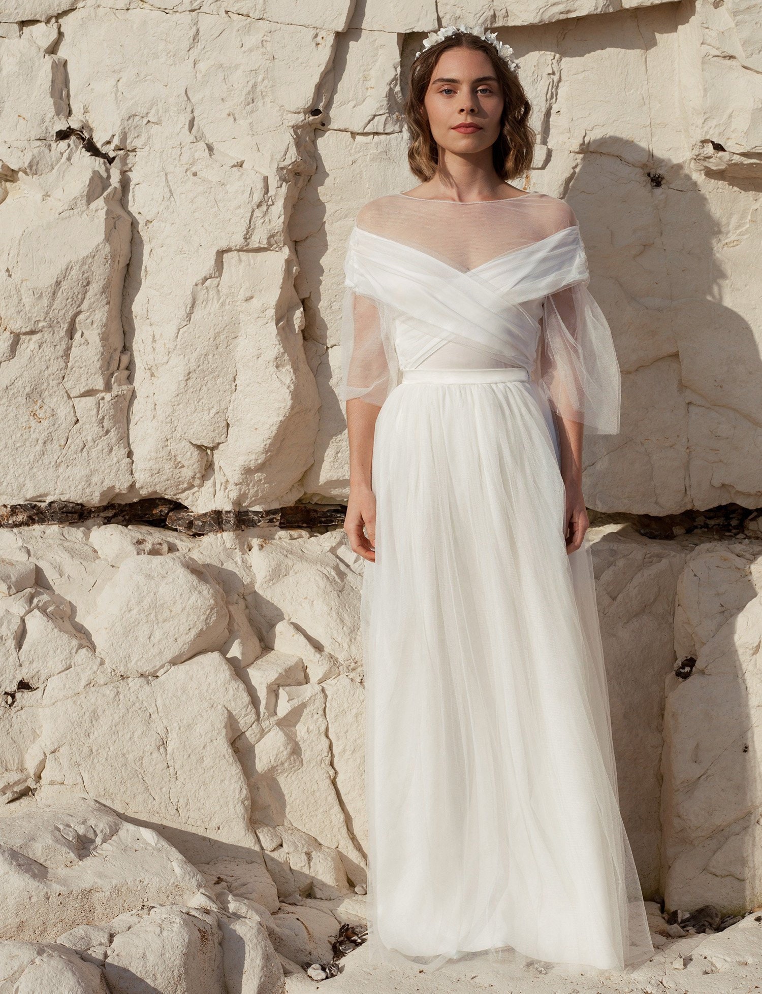 Bridal tulle skirt sheer high waist skirt fairy wedding | Etsy