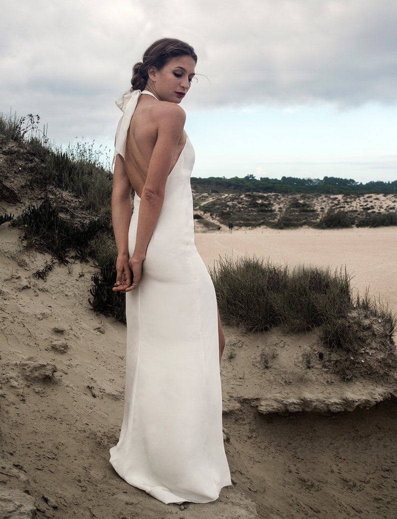 Beach Wedding Dress Silk Wedding Dress Bohemian Backless Etsy