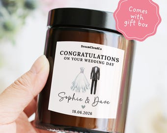 Wedding Gift For Couple Friend: Personalized Candle With Custom Names | Congratulations On Your Wedding Day Gift For Bride and Groom