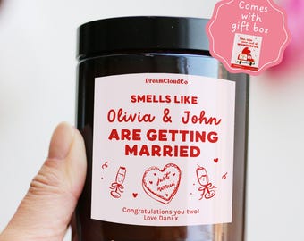 Personalized Engagement Candle Gift : With Custom Names | Congratulations Gift For Engaged Couple Friend | Smells Like Getting Married