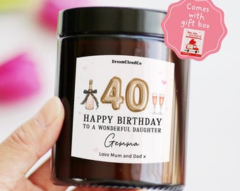 40th Birthday Gift for Daughter From Mum and Dad | Personalized Candle | Gift For Her 40th Forty Milestone | Happy 40th