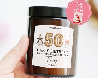 50th Birthday Gift for Her Best Friend : Personalized Candle With Custom Name and Message | Gift For Her 50th Fifty Milestone | Happy 50th