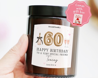 60th Birthday Gift for Her Friend Bestie : Personalized Candle With Custom Name and Message | Gift For Her 60th Sixty | Happy 60th