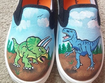 Dinosaur Painted Shoes Etsy