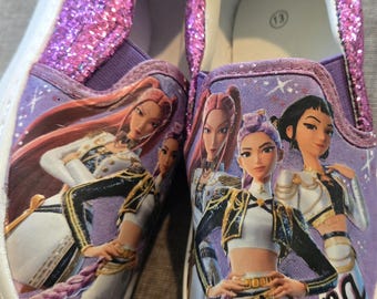Custom Hand-Painted/Printed Canvas Shoes with Glitter Accents