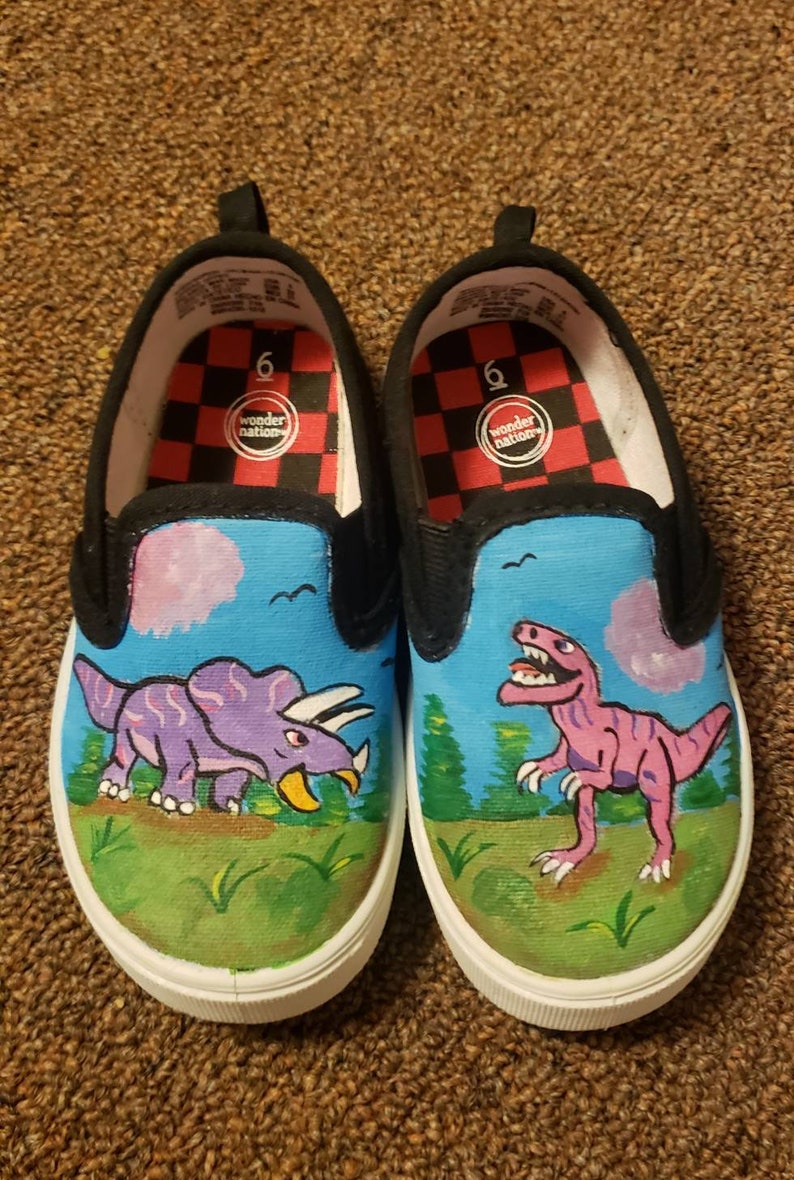 Dinosaur Painted Shoes Etsy