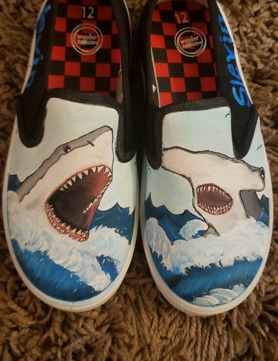 Shark Painted Shoes | Etsy