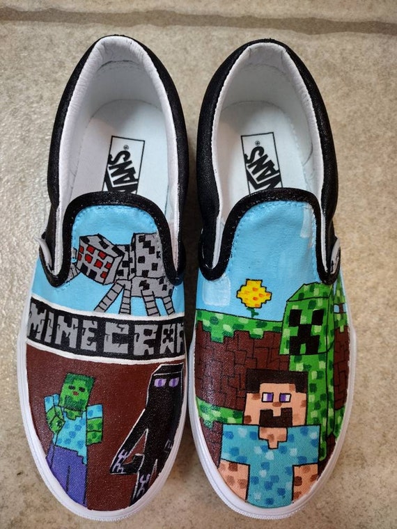 Integrar cama Teoría básica Minecraft Painted Shoes - Etsy