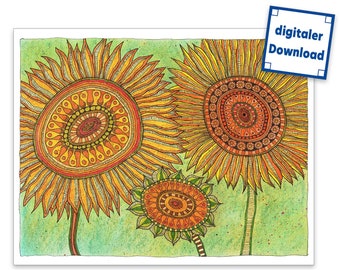 Digital file, art to print, 3 sunflowers, 4200 px x 3300 px, 300 dpi