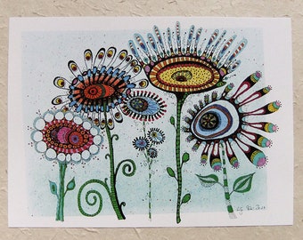 Dibujo de impresión digital colorido prado de flores DinA 4