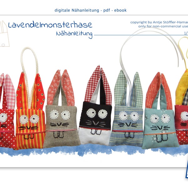 DIY, ebook, sewing instructions, small lavender pillow in rabbit shape, pdf