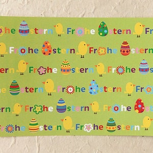 bunte Osterkarte DinA6 grün mit bunter Schrift