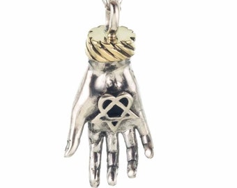 Heartagram Hand Necklace – Sterling Silver Pendant with Bronze Detail – HIM Jewelry Inspired by Ville Valo – Gothic Spiritual Jewelry