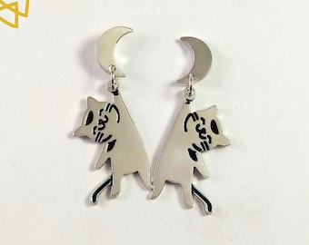 Cat Earrings Moon Pendant Cats