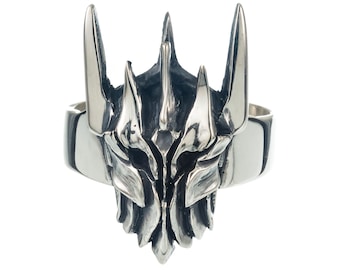 Sauron's Dark Lord Helmet Ring: Embrace the Power of Tolkien and Middle-earth Sterling Silver