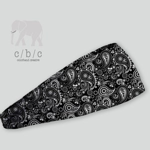 Black Paisley Headband, Striped Headband, Polyester Headband, Wide Headband, Sweat Absorbent, Yoga Headband, custom headband, Girls Headband