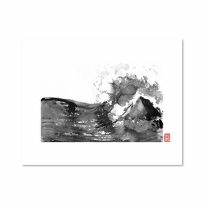 Wave 3 / Black and White / Fine Art Print / Giclee / Japanese Ink  / Yokai Illustration / Artist Portrait Series