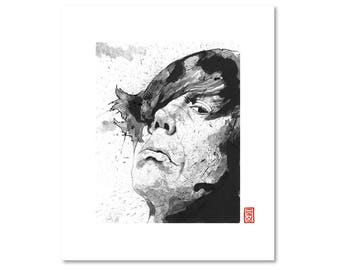 Thurston Moore / Black and White / Fine Art Print / Giclee / Japanese Ink  / Yokai Illustration / Artist Portrait Series