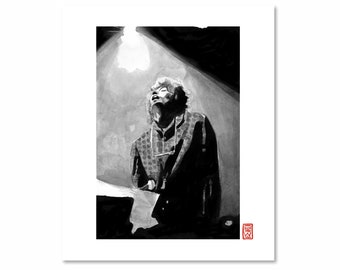 Bob Dylan 3 / Black and White / Fine Art Print / Giclee / Japanese Ink  / Yokai Illustration / Artist Portrait Series