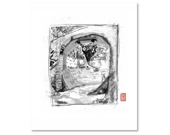 Steve Caballero / Black and White / Fine Art Print / Giclee / Japanese Ink  / Yokai Illustration