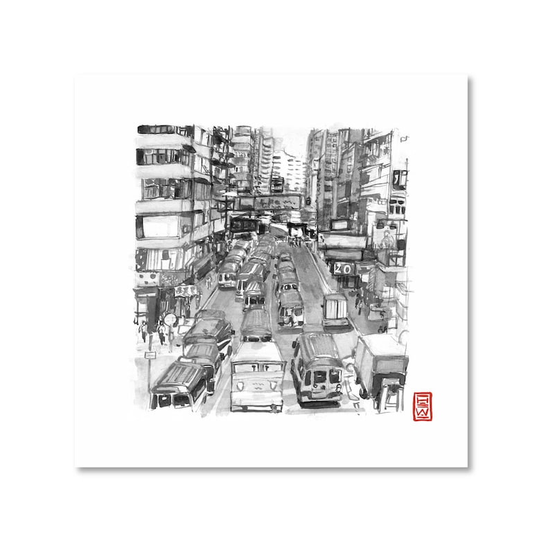 Hong Kong / Black and White / Fine Art Print / Giclee / Japanese Ink